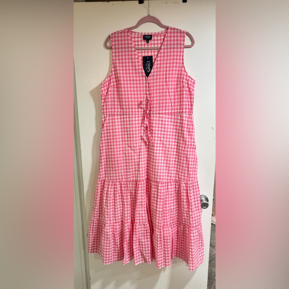 Chaps Beautiful Brand-New pink and white checked sleeveless dress!